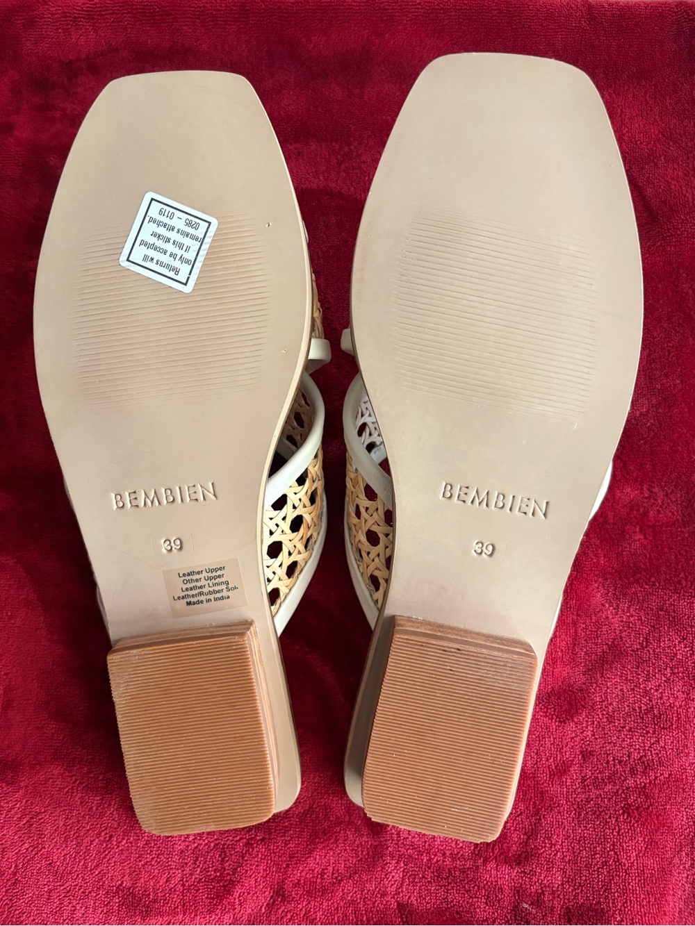 New Bembien Roma Leather & Rattan Sandals Size 39 US 8.5-9 - Picture 7 of 9